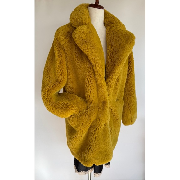 Apparis Faux Fur Jacket Mustard Size Small - Picture 3 of 16